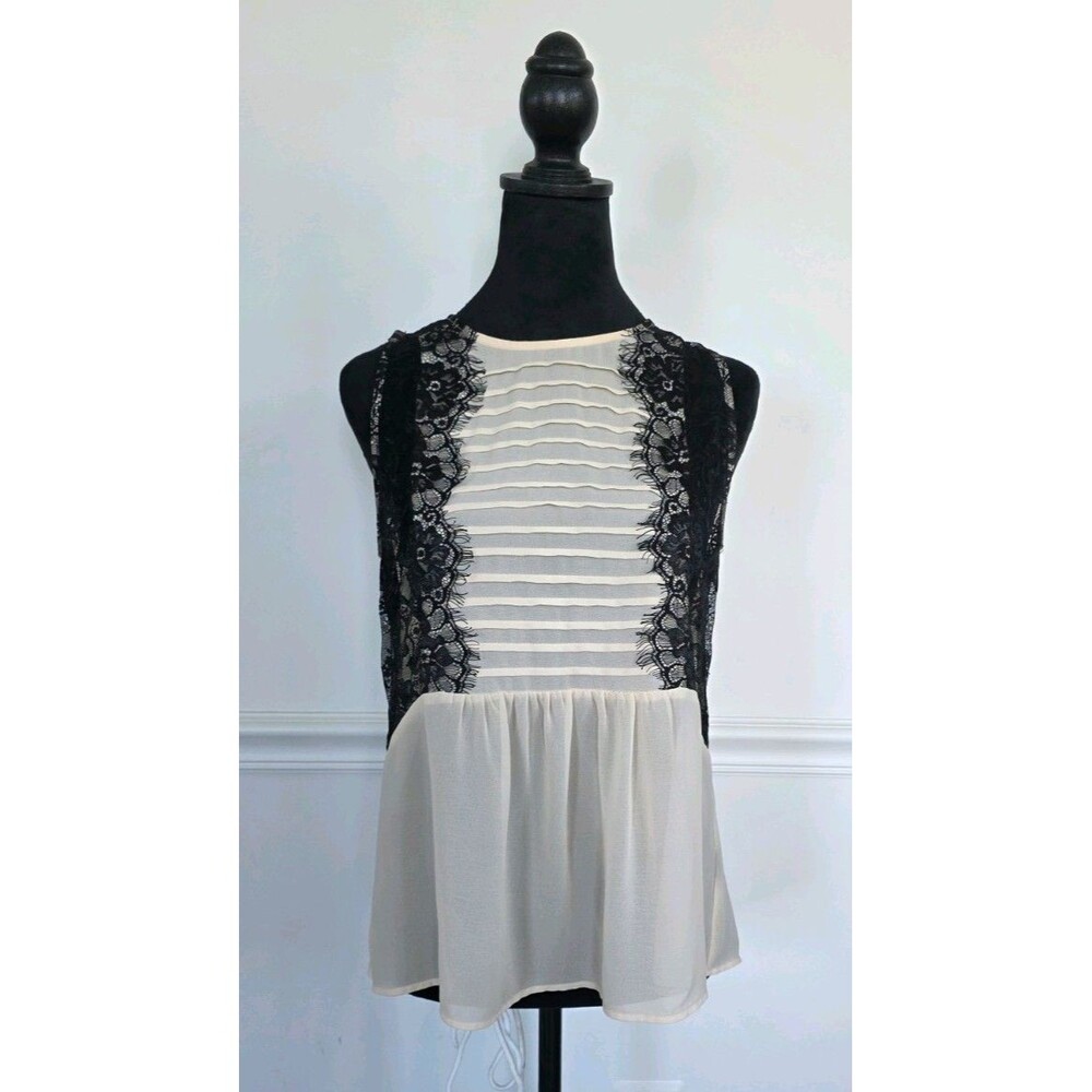 Monteau Women's Light Beige Sleeveless Tank Top, Lace Details, Size M